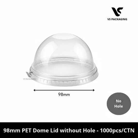 98mm PET Dome Lids without Hole fits 14oz-24oz Cups - 1000pcs/CTN VS Packaging