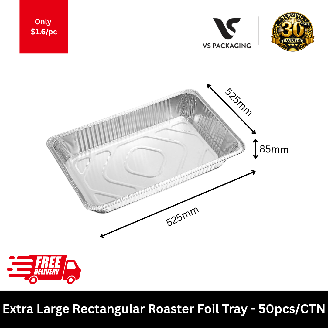 Extra Large Rectangular Roaster Foil Tray 525x325x85mm - 50pcs/CTN
