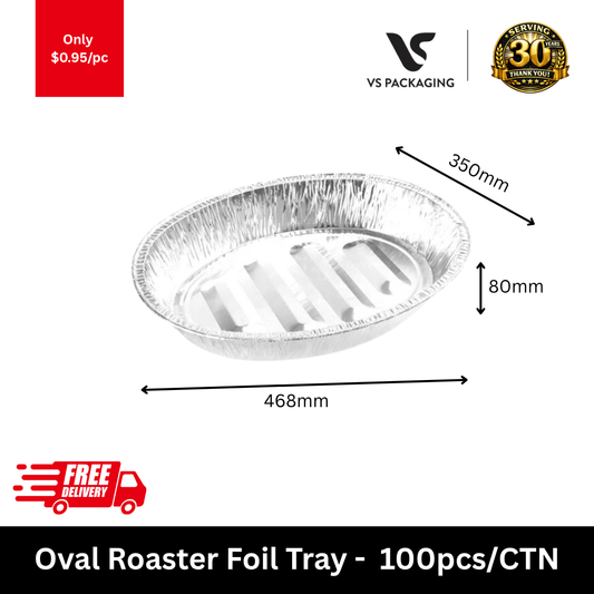 oval roaster foil tray 468x350x80mm disposable aluminium catering tray 100pcs carton