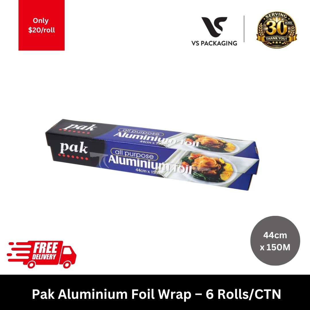 Heavy duty aluminium foil wrap 44cm x 150m roll for commercial kitchen catering and food packaging use