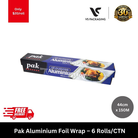 Heavy duty aluminium foil wrap 44cm x 150m roll for commercial kitchen catering and food packaging use