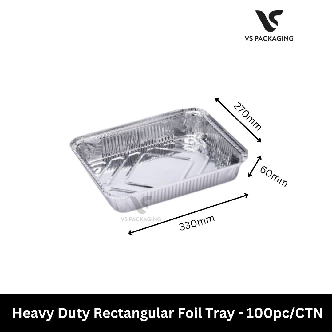 7231 Heavy Duty Rectangular Foil Tray 330x270x60mm - 100pcs/CTN VS Packaging