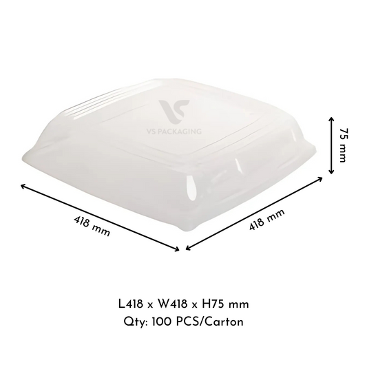 Bioway Clear Lid – Large Sugarcane Catering Platter 418 × 418 × 75mm – VS Packaging