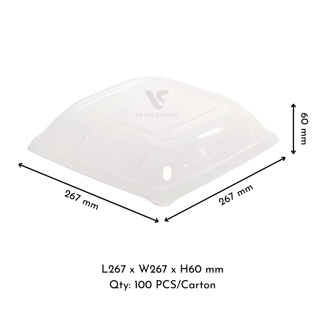 Bioway Clear Lid – Small Sugarcane Catering Platter 267 × 267 × 60mm – VS Packaging