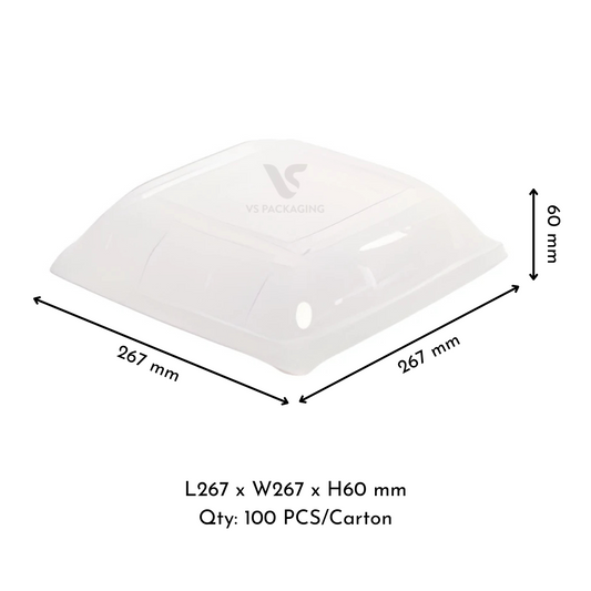 Bioway Clear Lid – Small Sugarcane Catering Platter 267 × 267 × 60mm – VS Packaging