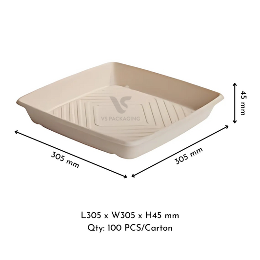 Bioway Medium Sugarcane Catering Tray / Platter 305 × 305 × 45mm – Eco Catering Packaging – VS Packaging