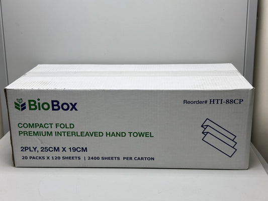 Biobox 2ply Interleaved Hand Towel Compact - 2400pcs/CTN VS Packaging