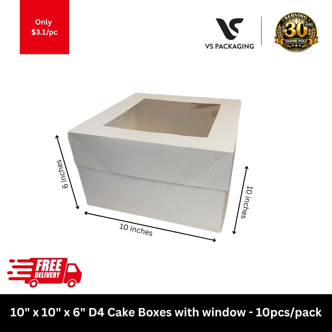 10x10x6 white cake box with clear window for tall cakes and bakery packaging, food-grade cake box 10pcs pack