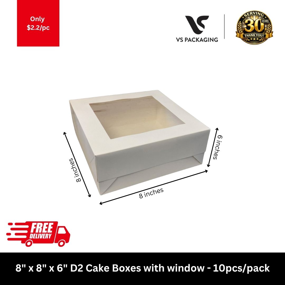 8x8x6 white cake box with clear window for tall cakes and bakery packaging, food-grade cake box 10pcs pack
