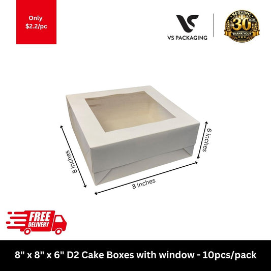 8x8x6 white cake box with clear window for tall cakes and bakery packaging, food-grade cake box 10pcs pack