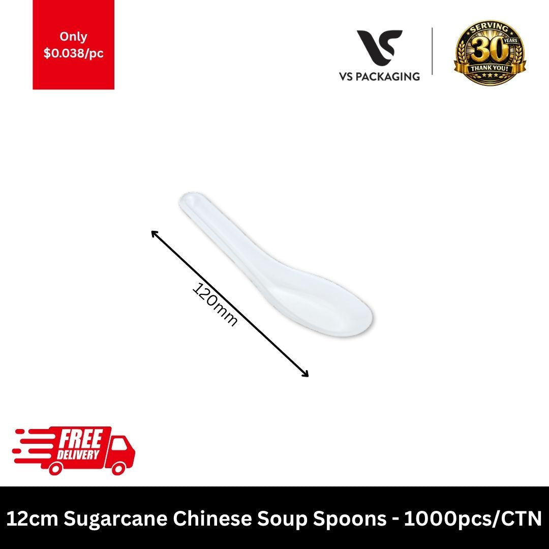 12cm sugarcane Chinese soup spoons biodegradable 120mm eco friendly takeaway spoons for soup and noodles