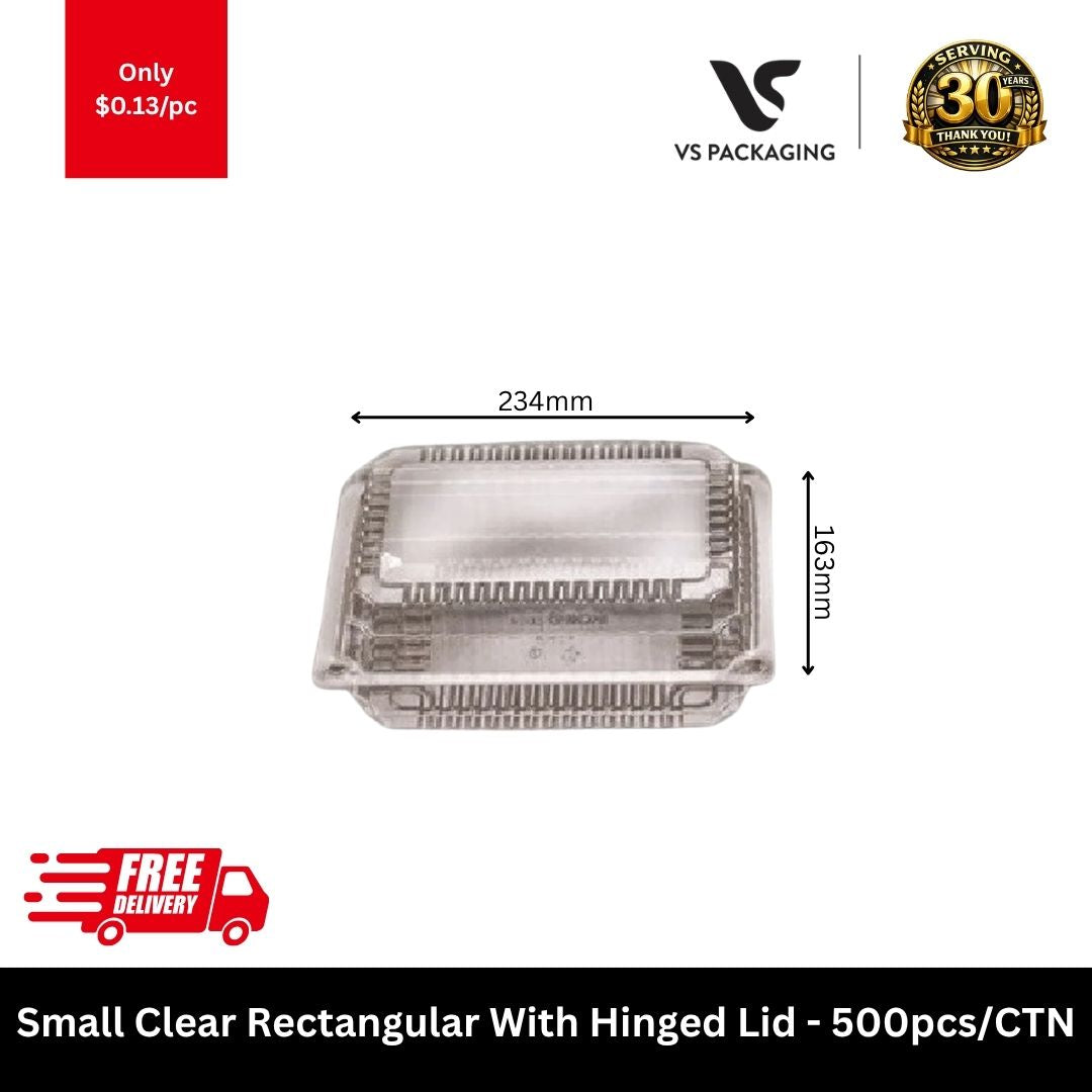 Small clear rectangular hinged lid takeaway food container 163x234x35mm wholesale 500pcs carton