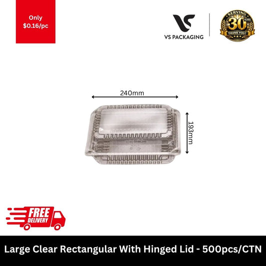 Large clear rectangular hinged lid takeaway food container 193x240x35mm 500pcs carton