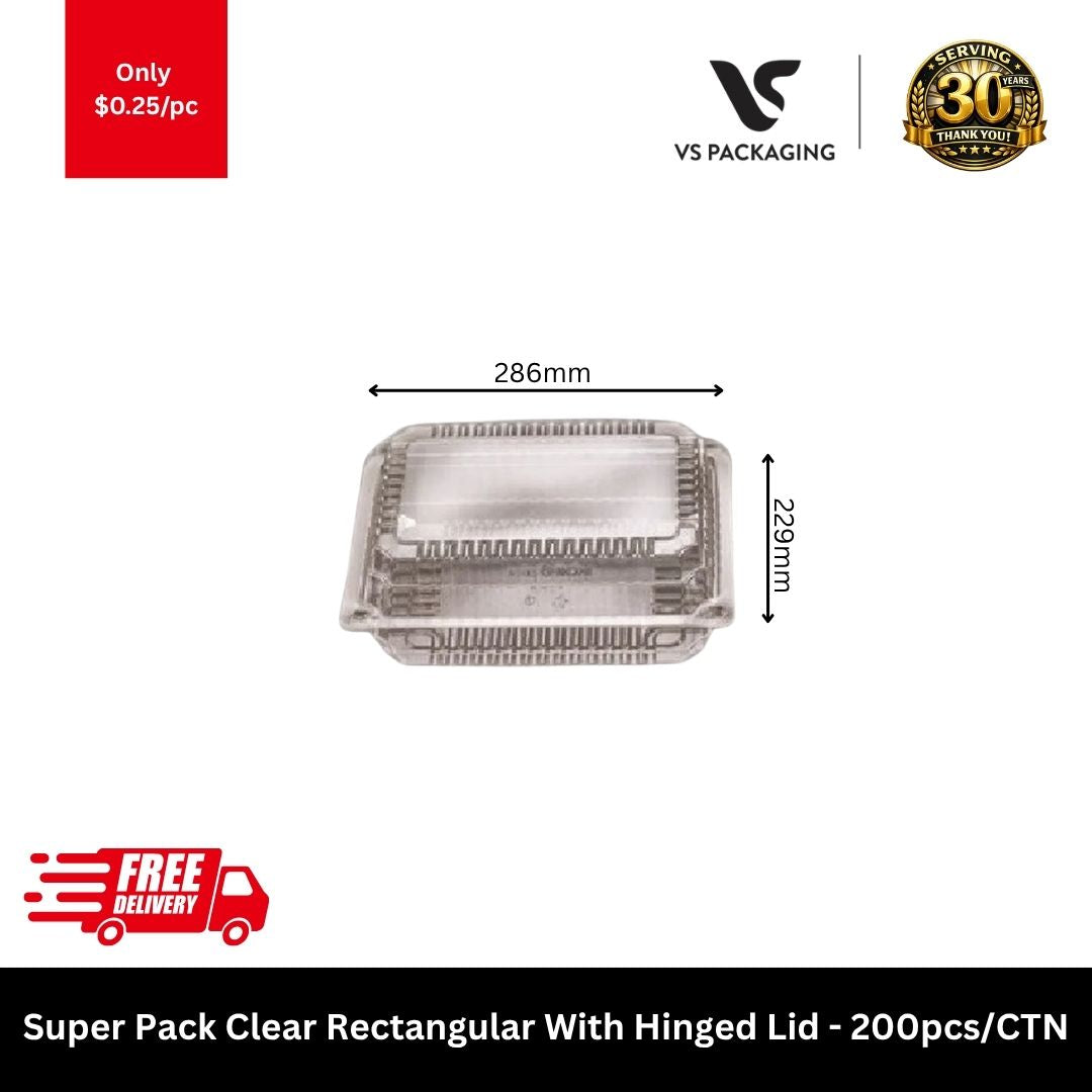 Super pack clear rectangular hinged lid food container 229x286x35mm wholesale 200pcs carton