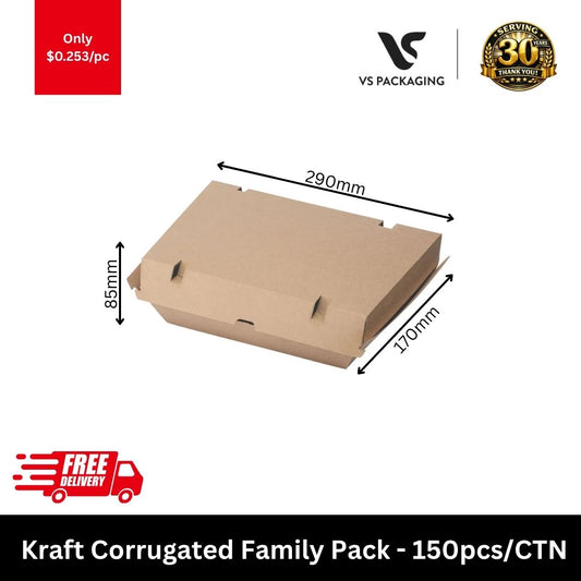 kraft corrugated family pack takeaway box 11x7 inch large brown paper box for group meals and catering