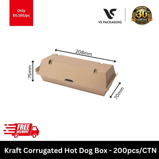 kraft corrugated hot dog box takeaway packaging 208x70x75mm brown paper box for hot dogs and sandwiches