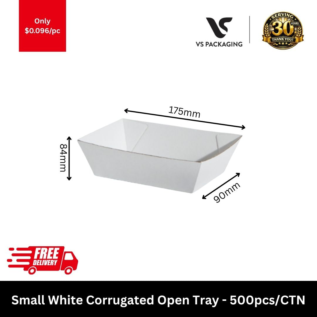 small white corrugated takeaway tray eco friendly snack tray 500pcs bulk Australia