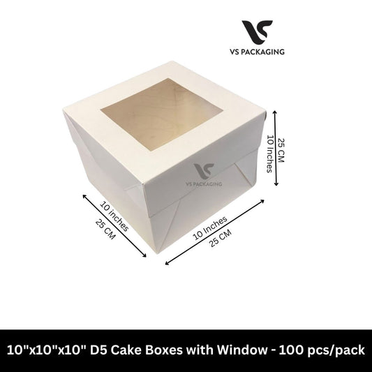 10"x10"x10" D5 Cake Boxes with window - 10pcs/pack VS Packaging
