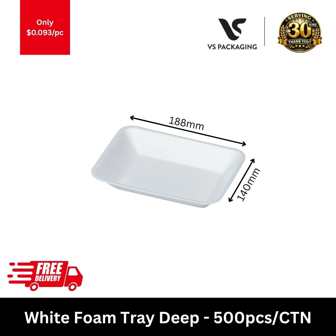 White foam tray deep 188x140x28mm food tray for meat poultry seafood takeaway packaging