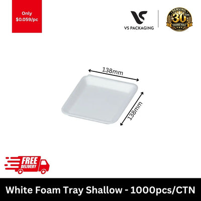 White foam tray shallow 138x138x15mm square food tray for meat seafood takeaway packaging