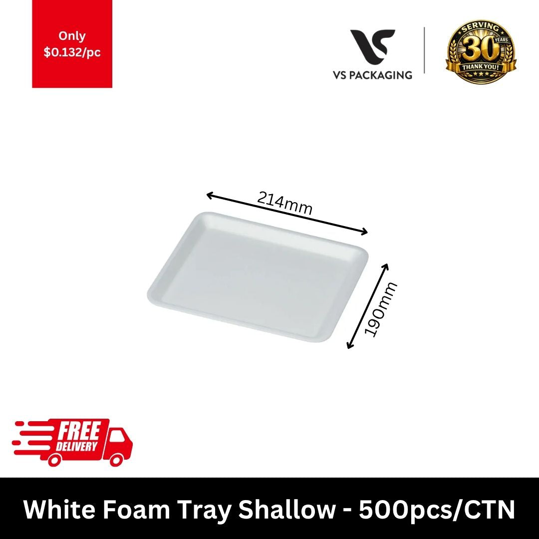 White foam tray shallow 214x190x15mm large food tray for meat seafood takeaway packaging