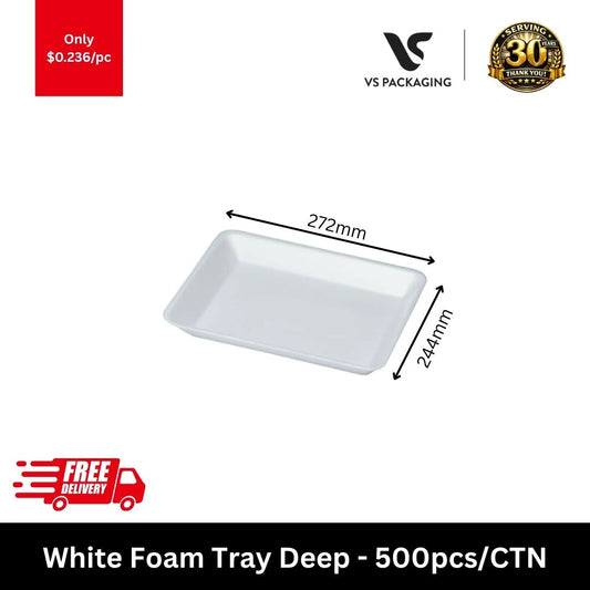 White foam tray deep 272x244x30mm large food tray for meat poultry seafood packaging