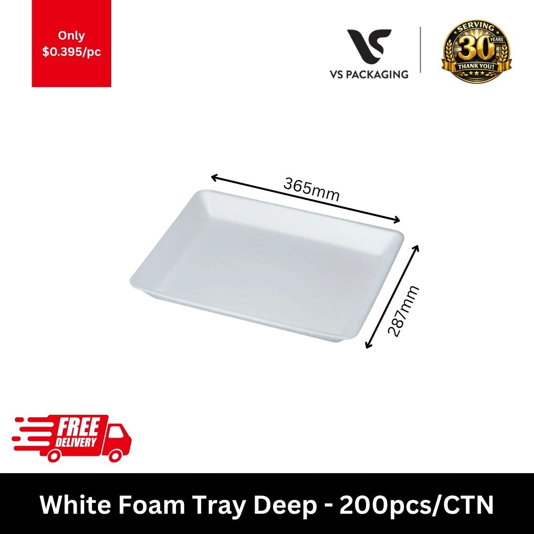 White foam tray deep 365x287x30mm extra large tray for meat poultry seafood packaging