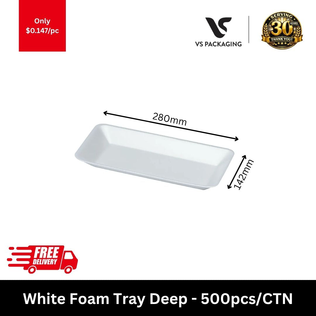 White foam tray deep 280x142x30mm narrow food tray for meat poultry seafood packaging