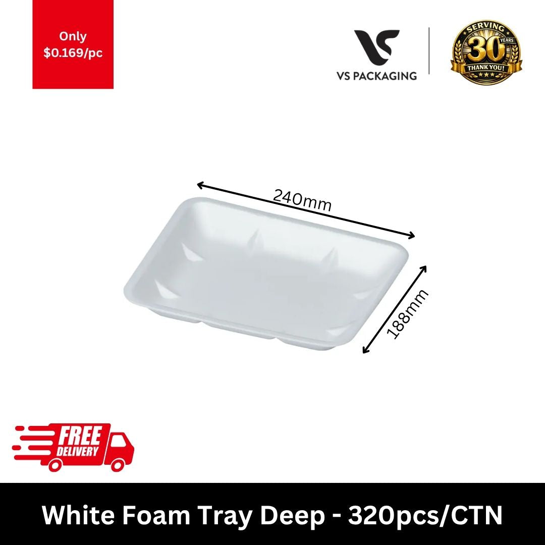 White foam tray deep 215x188x25mm food tray for meat poultry seafood takeaway packaging