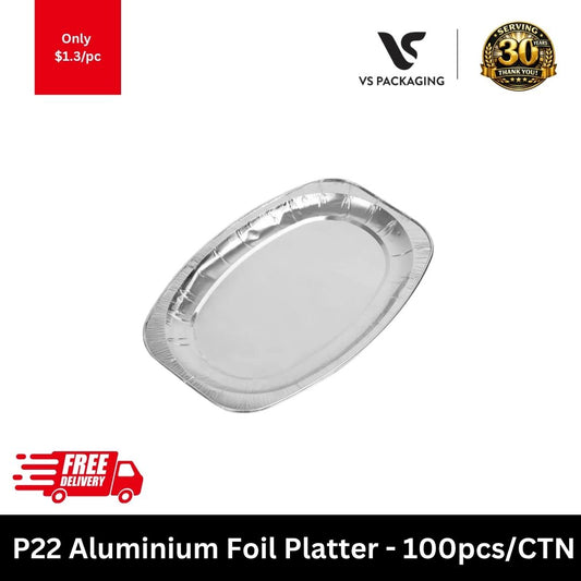 P22 aluminium foil platter heavy duty disposable catering tray for BBQ oven safe food container