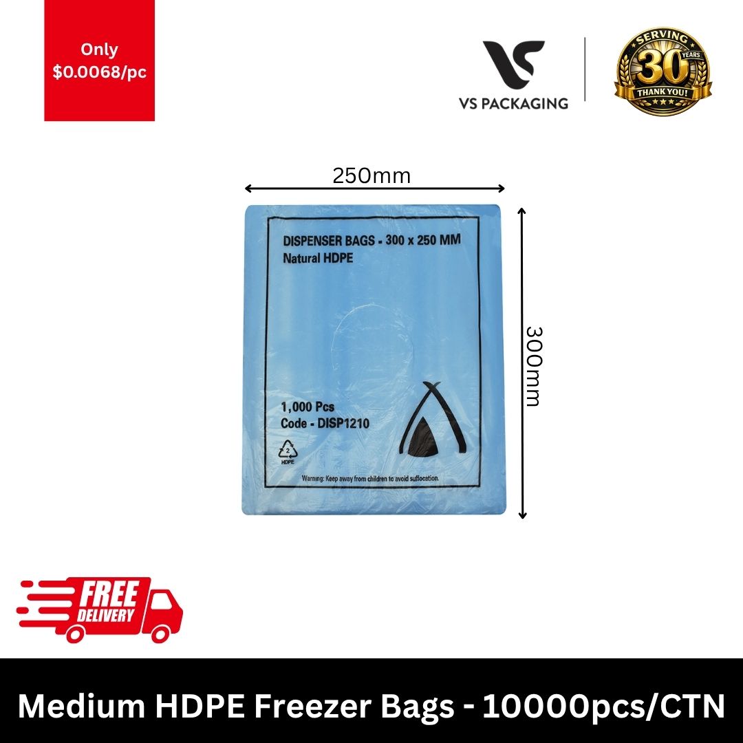 medium HDPE freezer bags 250mm x 300mm 10000pcs carton food storage packaging bags