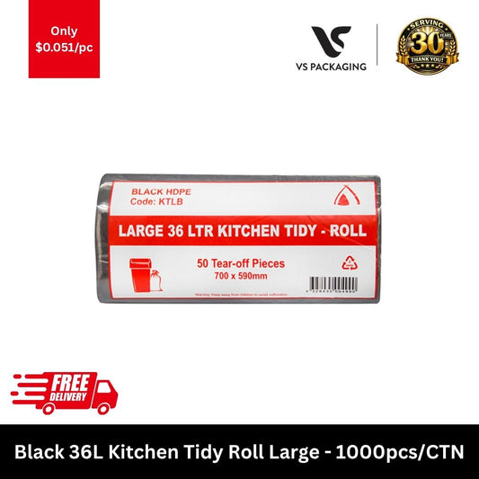 36L black kitchen tidy bags large bin liners roll bulk 1000pcs carton