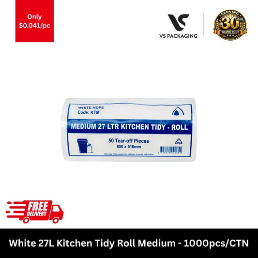27L white kitchen tidy bags medium bin liners roll bulk 1000pcs carton