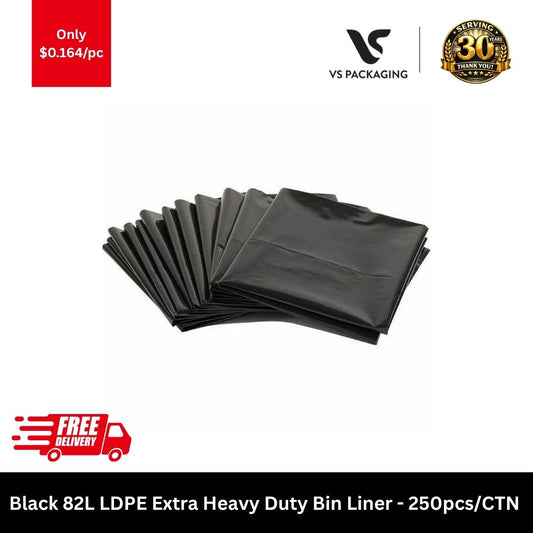 82L black LDPE extra heavy duty bin liners garbage bags leak resistant 250pcs carton