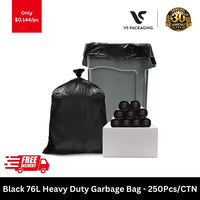 76L black heavy duty garbage bags 30um bin liners bulk 250pcs carton