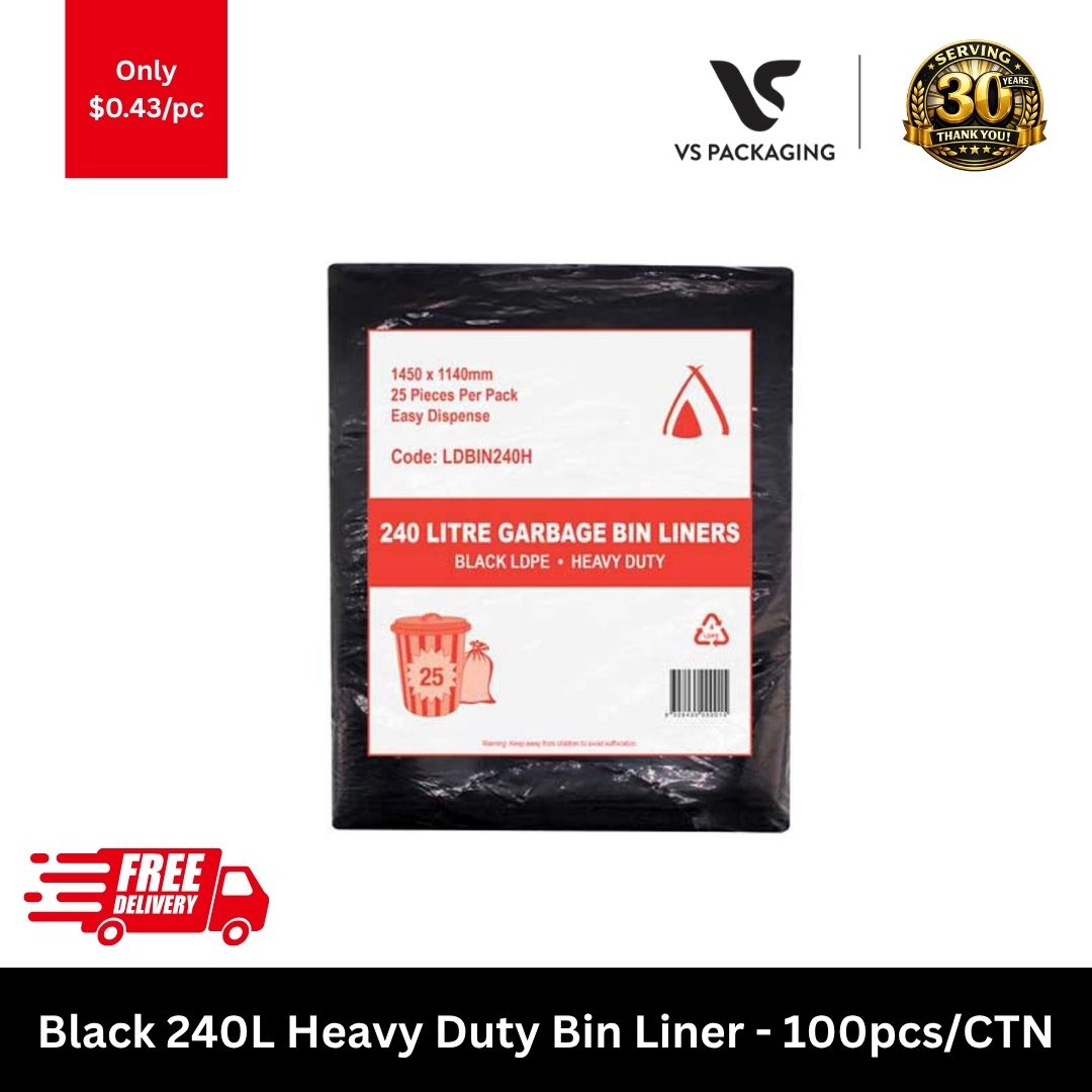 240L black heavy duty bin liners large garbage bags bulk 100pcs carton