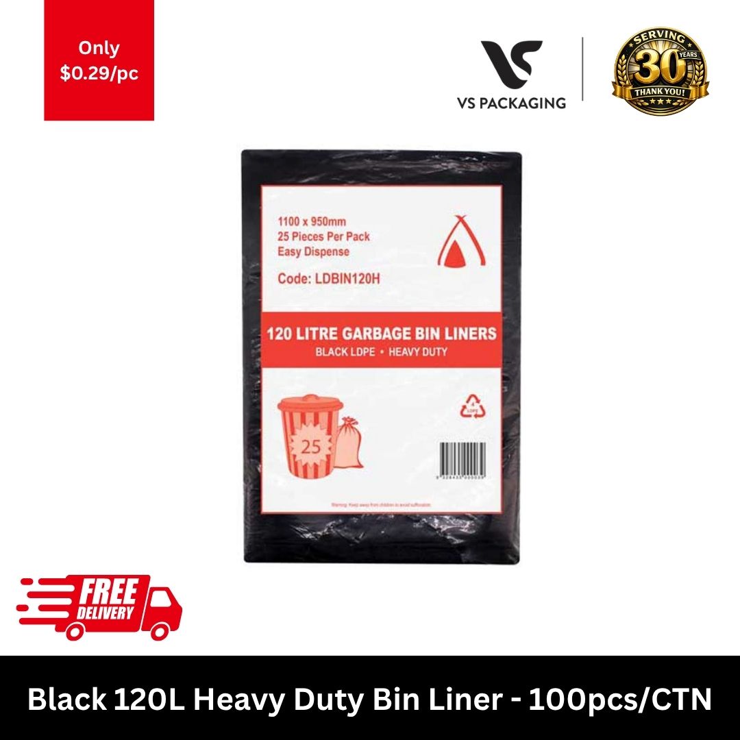 120L black heavy duty bin liners large garbage bags bulk 100pcs carton