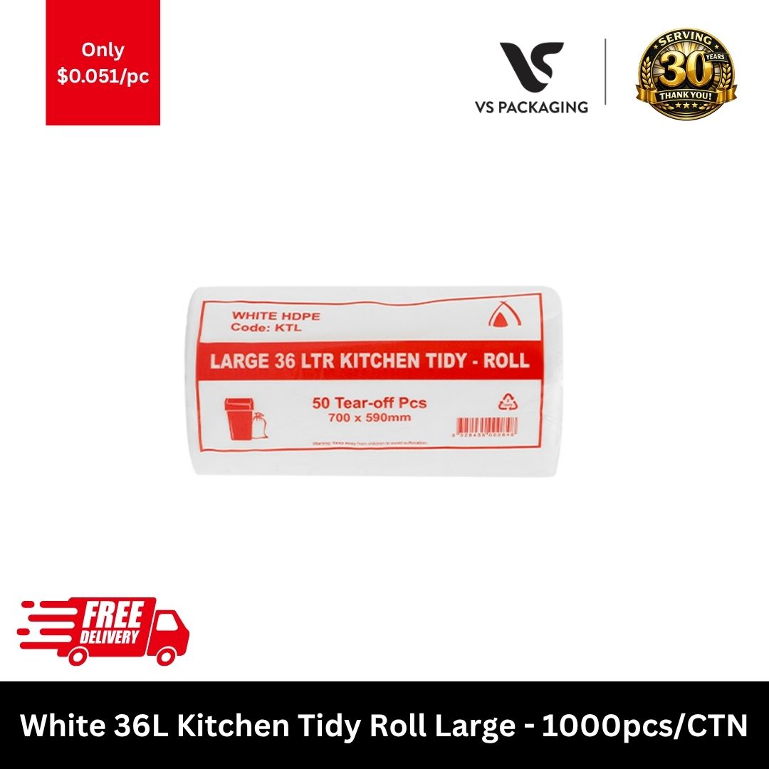 36L white kitchen tidy bags large bin liners roll bulk 1000pcs carton