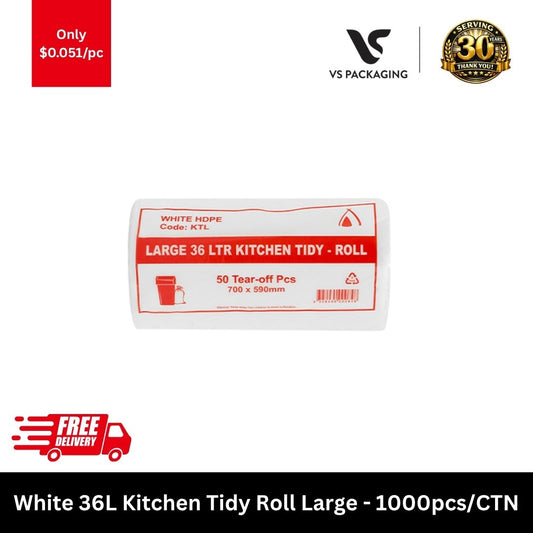 36L white kitchen tidy bags large bin liners roll bulk 1000pcs carton