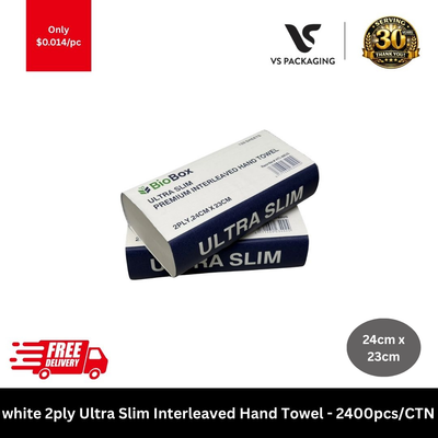 White 2 ply ultra slim interleaved hand towel 2400 sheets commercial paper towel refill 24cm x 23cm