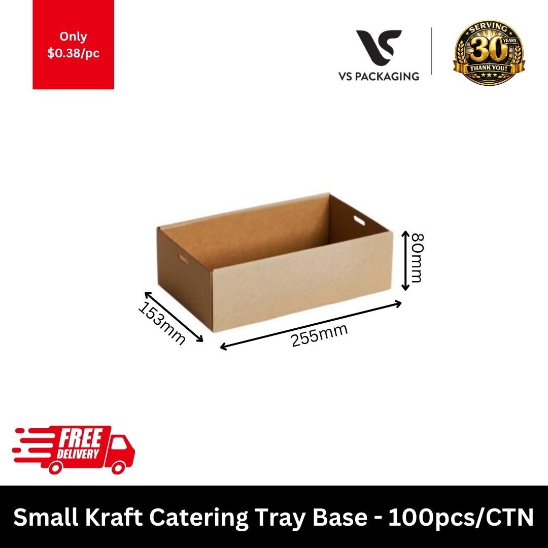 Small kraft catering tray base 255x153x80mm eco friendly cardboard food tray for takeaway and catering