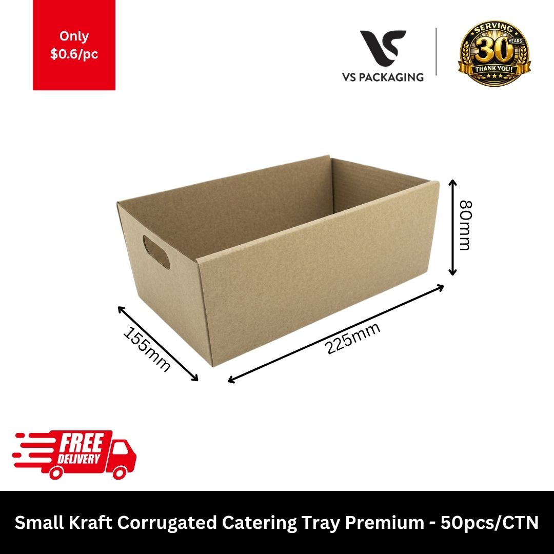 Small kraft corrugated catering tray premium 225x155x80mm heavy duty cardboard food tray for takeaway and catering