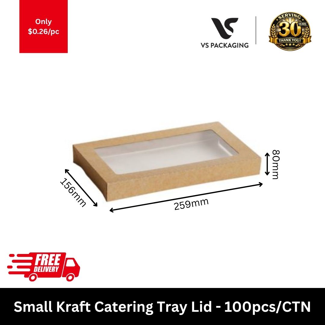 Small kraft catering tray lid with PET window 259x156x30mm cardboard food lid for takeaway and catering
