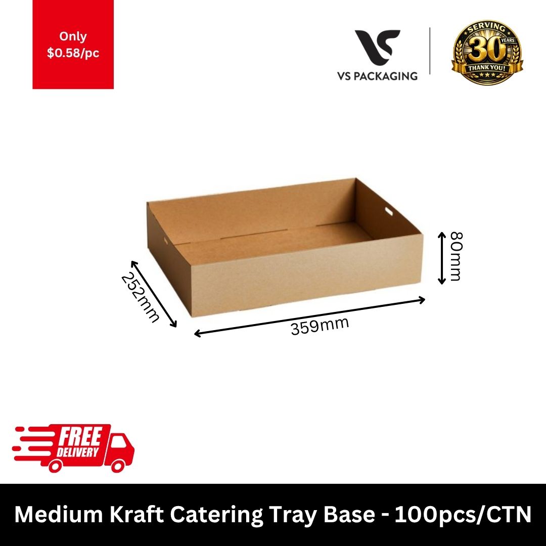 Medium kraft catering tray base 359x252x80mm eco friendly cardboard food tray for takeaway catering and delivery