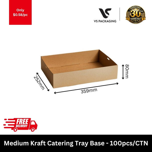 Medium kraft catering tray base 359x252x80mm eco friendly cardboard food tray for takeaway catering and delivery