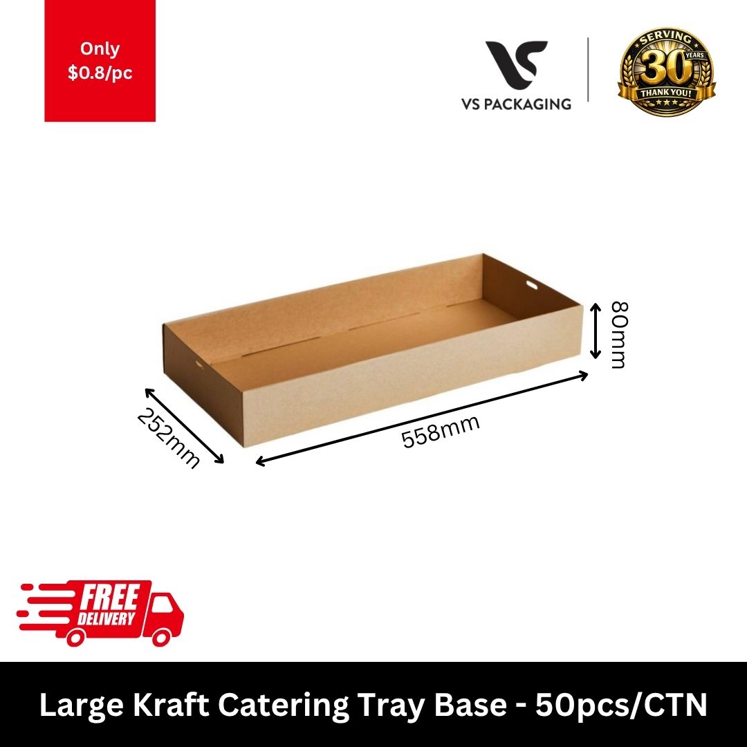 Large kraft catering tray base 558x252x80mm eco friendly cardboard food tray for catering takeaway and large portions