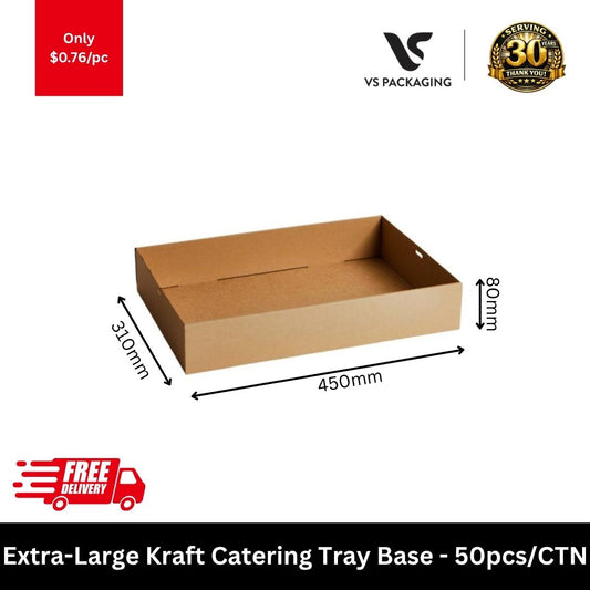 Extra large kraft catering tray base 450x310x80mm eco friendly cardboard food tray for catering takeaway and large portions