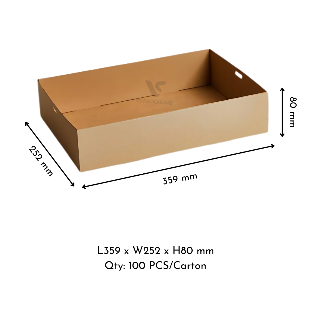 Kraft Catering Tray 2 Medium Base – 359×252×80mm Cardboard Food Tray supplied by VS Packaging Australia (100pcs / Carton)