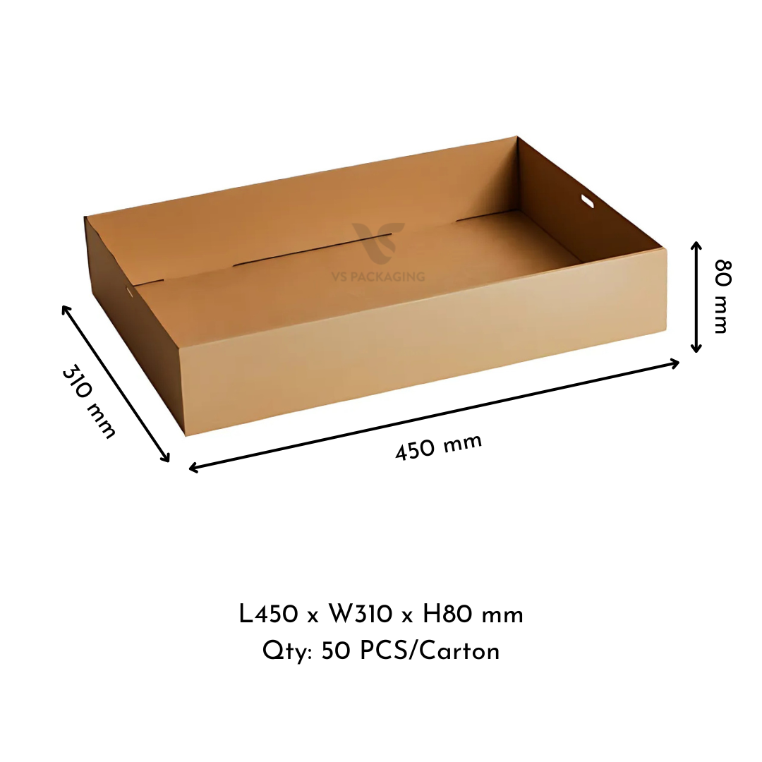 Kraft Catering Tray 4 Extra-Large Base – 450×310×80mm Cardboard Food Tray supplied by VS Packaging Australia (50pcs / Carton)