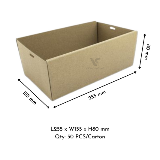 Kraft Corrugated Catering Tray (Premium) Small – 225×155×80mm Cardboard Food Tray supplied by VS Packaging Australia (50pcs / Carton)